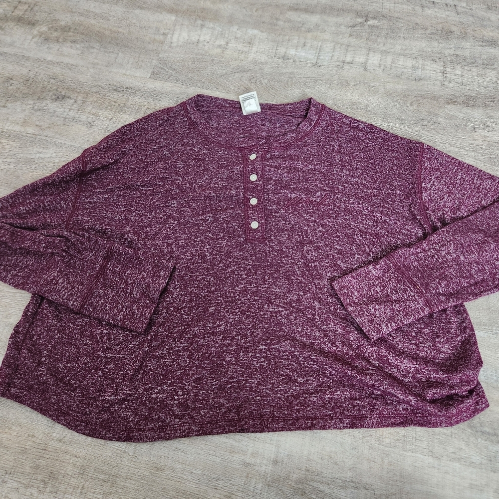 Victoria's Secret PINK Maroon Henley Long Sleeve T-shirt Size Large